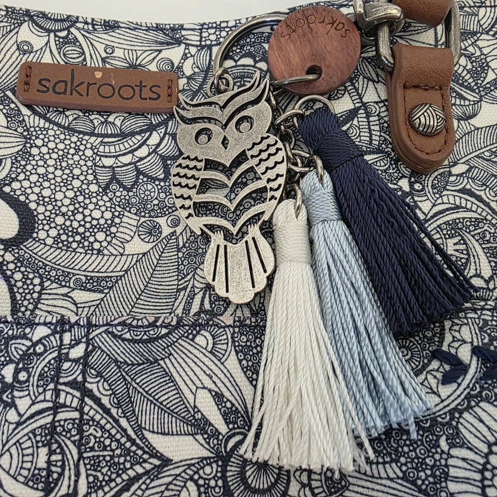 Sakroots Navy Floral Canvas Tote with Tassel Charm - Picture 14 of 16